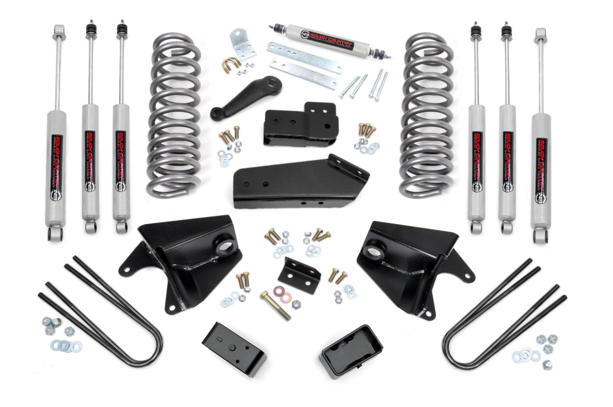 Ford Bronco Suspension Lift Kit - Rough Country - Quad Front Shocks, Rear Blocks - '80-'96